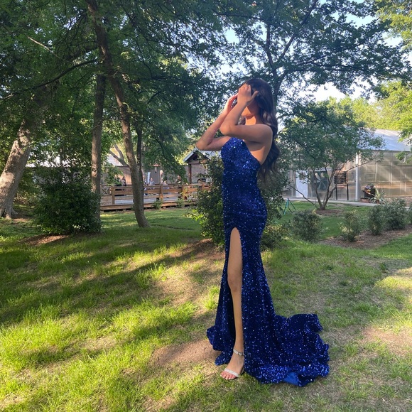 00 Sherri Hill Royal Blue one shoulder Prom Dress - Picture 1 of 5
